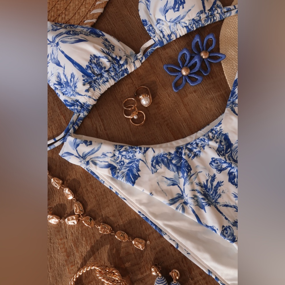 NWT!🌊 Gianni Bini x Shea Leigh Mills Waterloo Blue White Bikini Set* M! Rare✨ - Picture 4 of 12